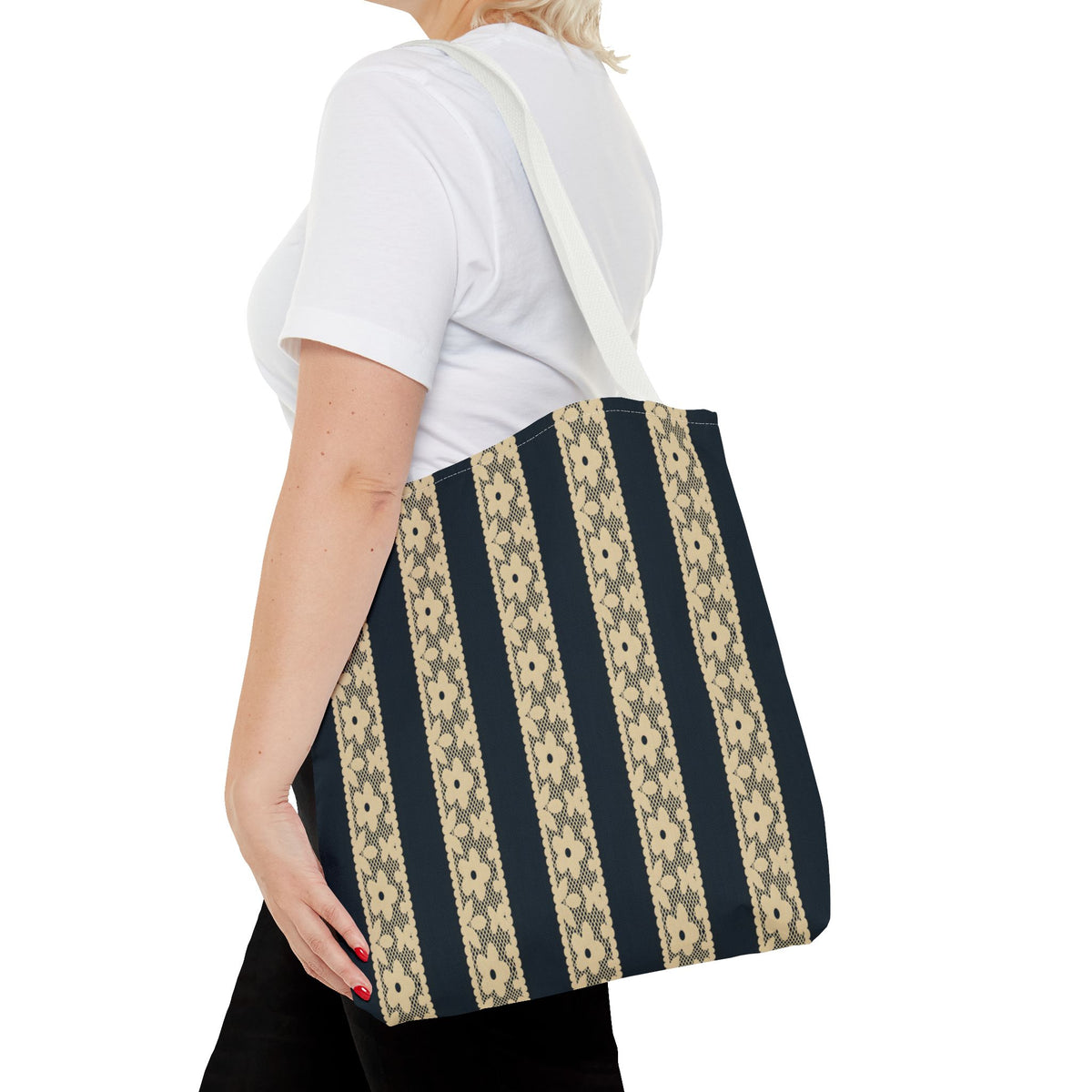 Lace Floral Yellow Black Stripe Tote Bag