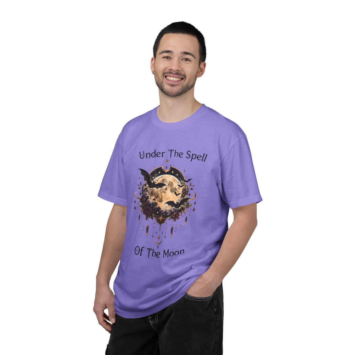Moonlit Enchantment T-Shirt | Gothic Celestial Moon & Bats Graphic Tee