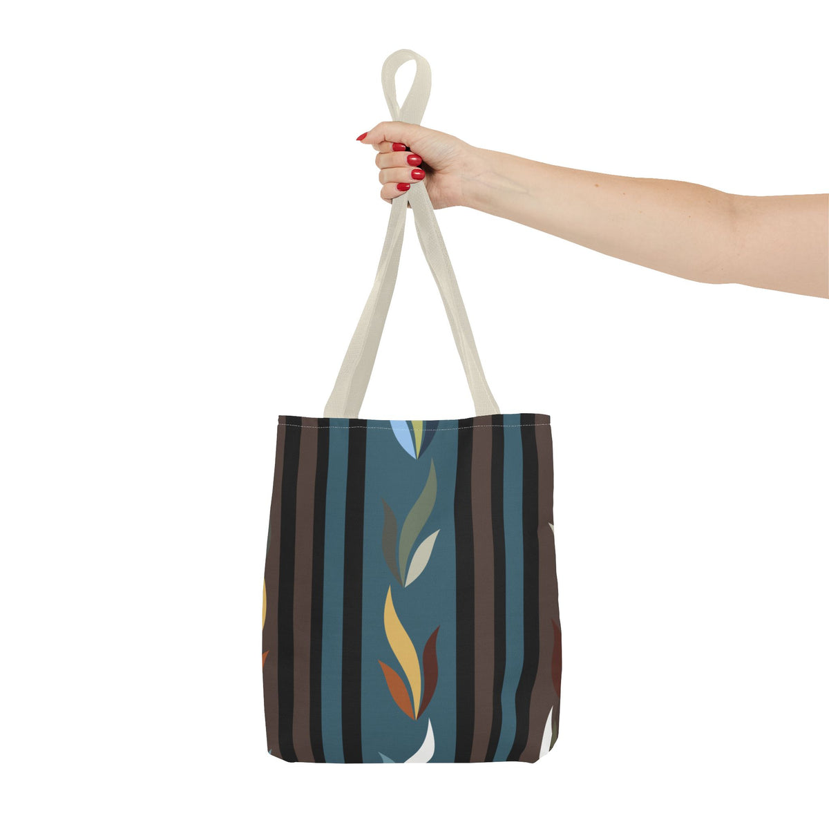Autumn Stripe Leaf Tote Bag — Retro Boho AOP Canvas Tote