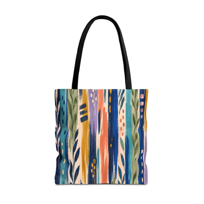 Colorful Abstract Botanical Stripe Tote Bag