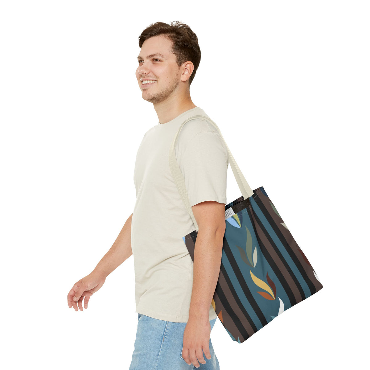 Autumn Stripe Leaf Tote Bag — Retro Boho AOP Canvas Tote