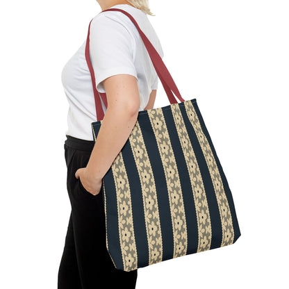 Lace Floral Yellow Black Stripe Tote Bag