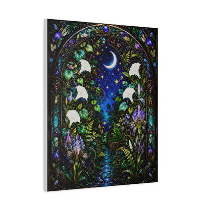 Moonlit Garden Passage | Stained Glass Botanical Wall Art