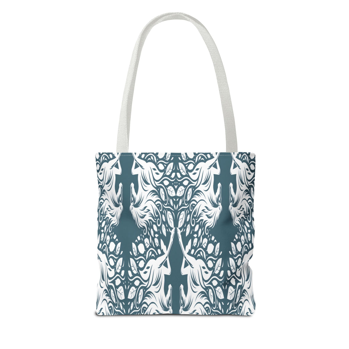 Abstract Teal Symmetry Tote Bag — All-Over-Print Artistic Pattern