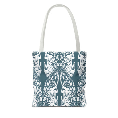 Abstract Teal Symmetry Tote Bag — All-Over-Print Artistic Pattern