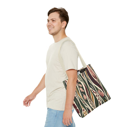 Botanical Wave Tote Bag — Earthy Floral Pattern All-Over Print
