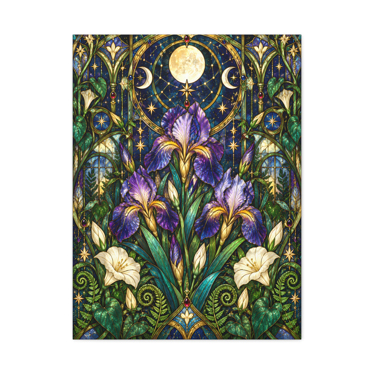Midnight Iris Floral Cathedral Canvas Wall Art — 5 sizes