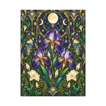 Midnight Iris Floral Cathedral Canvas Wall Art — 5 sizes