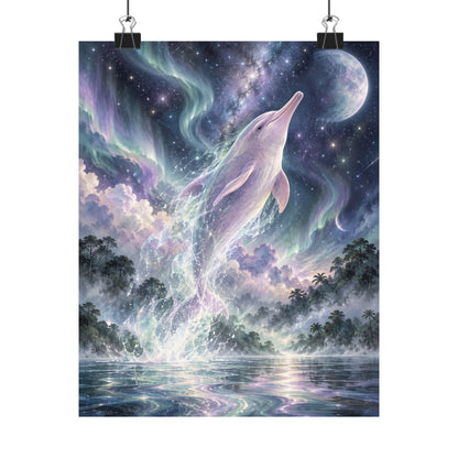 Celestial Dolphin’s Aurora Leap – Mystical Watercolor Wall Art