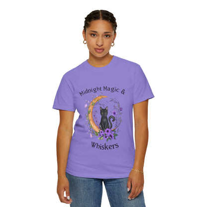 Mystical Black Cat Crescent Moon Floral Graphic Tee – Witchy Cat Lover Shirt