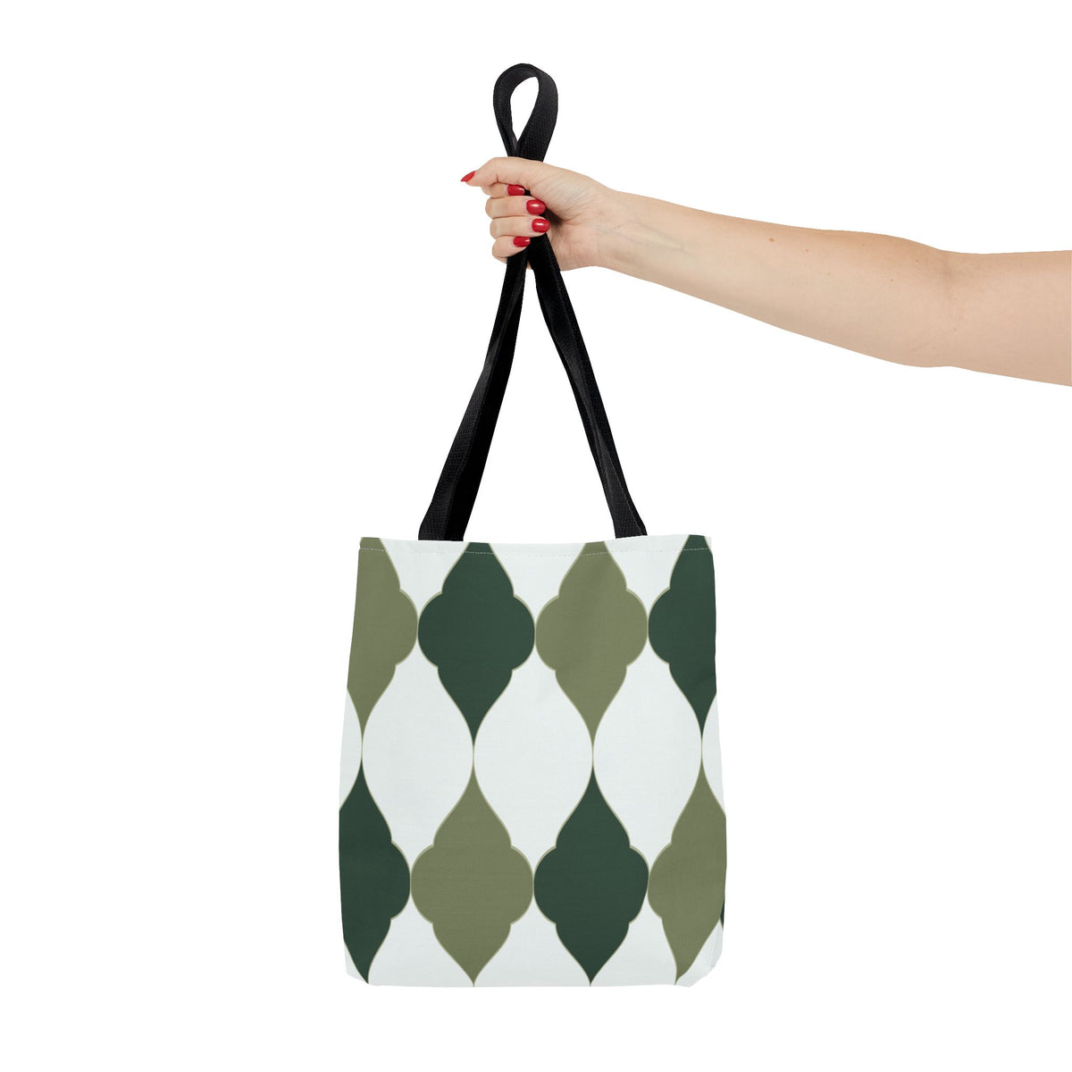 Green Moroccan Tile Pattern Tote Bag — All-Over Print Canvas Shopper