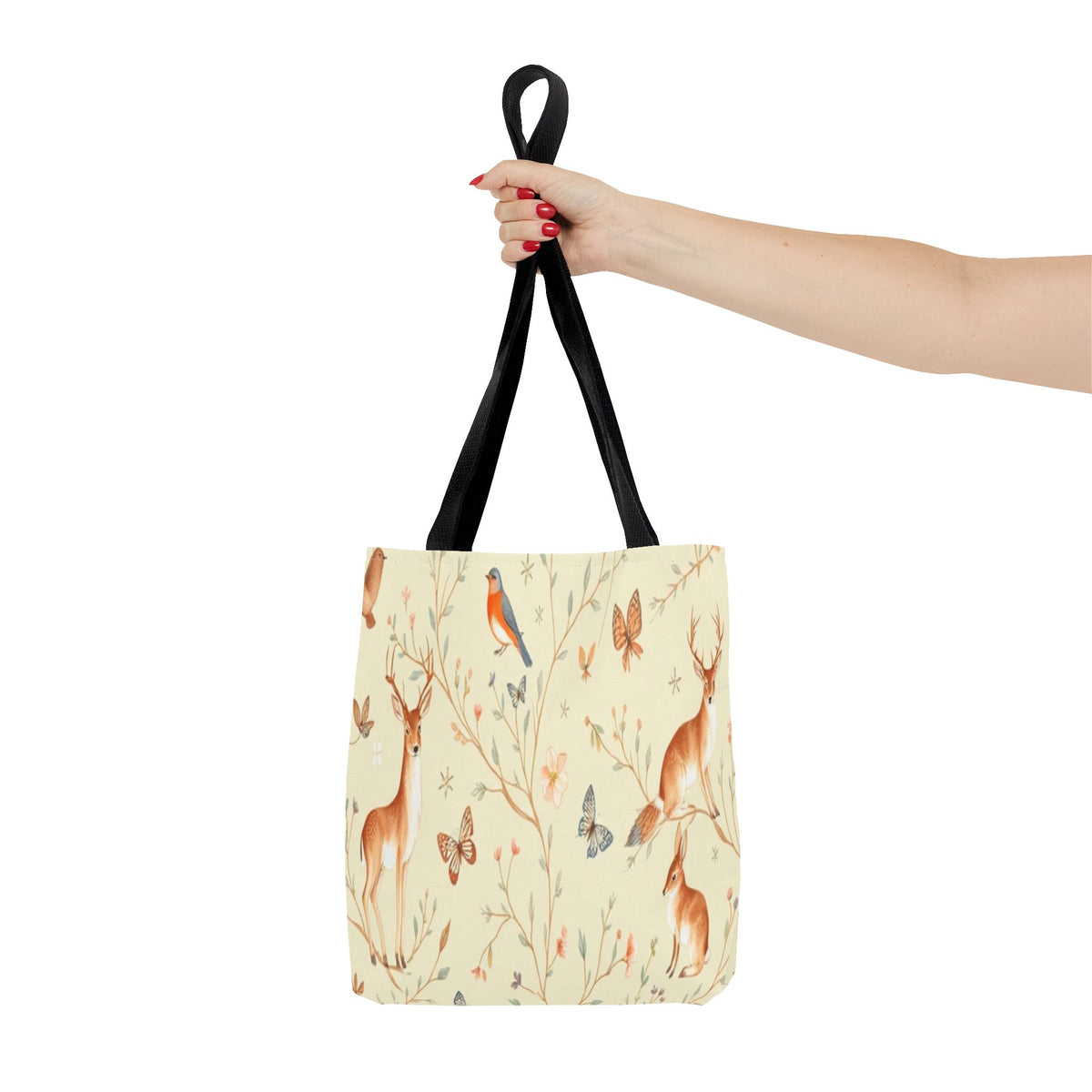 Floral Woodland Tote Bag - Deer & Birds Pattern