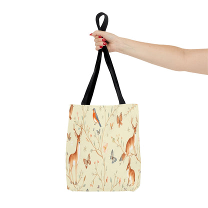 Floral Woodland Tote Bag - Deer & Birds Pattern