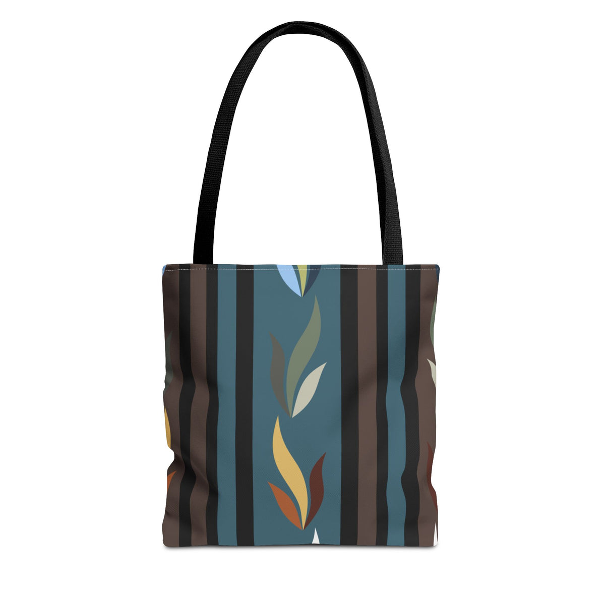 Autumn Stripe Leaf Tote Bag — Retro Boho AOP Canvas Tote