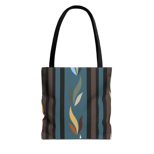 Autumn Stripe Leaf Tote Bag — Retro Boho AOP Canvas Tote