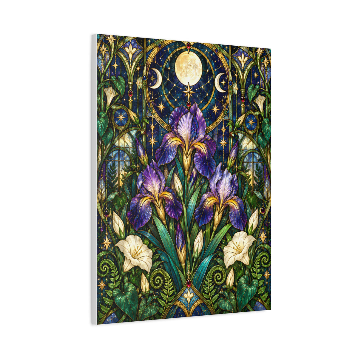Midnight Iris Floral Cathedral Canvas Wall Art — 5 sizes