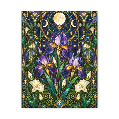 Midnight Iris Floral Cathedral Canvas Wall Art — 5 sizes