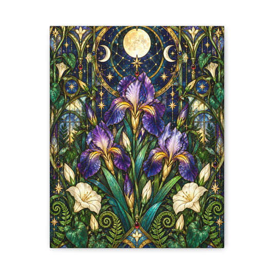 Midnight Iris Floral Cathedral Canvas Wall Art — 5 sizes