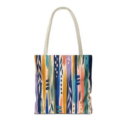 Colorful Abstract Botanical Stripe Tote Bag
