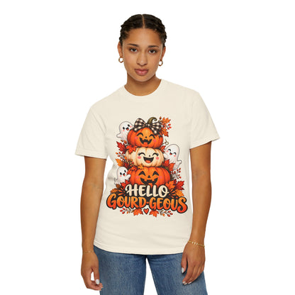 Hello Gourd-Geous Halloween T-Shirt | Cute Pumpkin & Ghost Graphic Tee