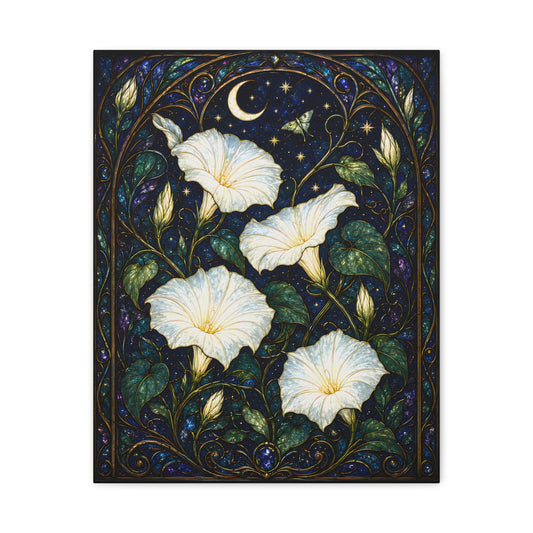 Moonlit Morning Glories Matte Canvas Print 16 x 20