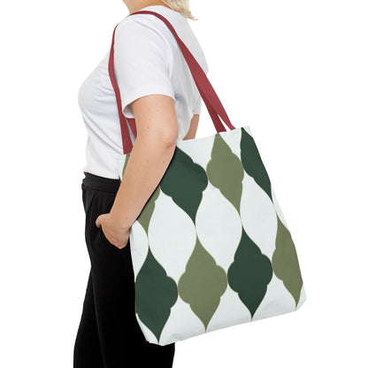 Green Moroccan Tile Pattern Tote Bag — All-Over Print Canvas Shopper