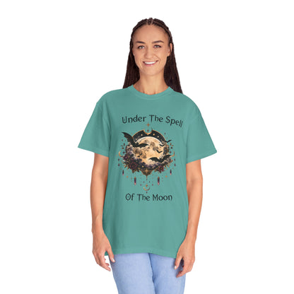 Moonlit Enchantment T-Shirt | Gothic Celestial Moon & Bats Graphic Tee