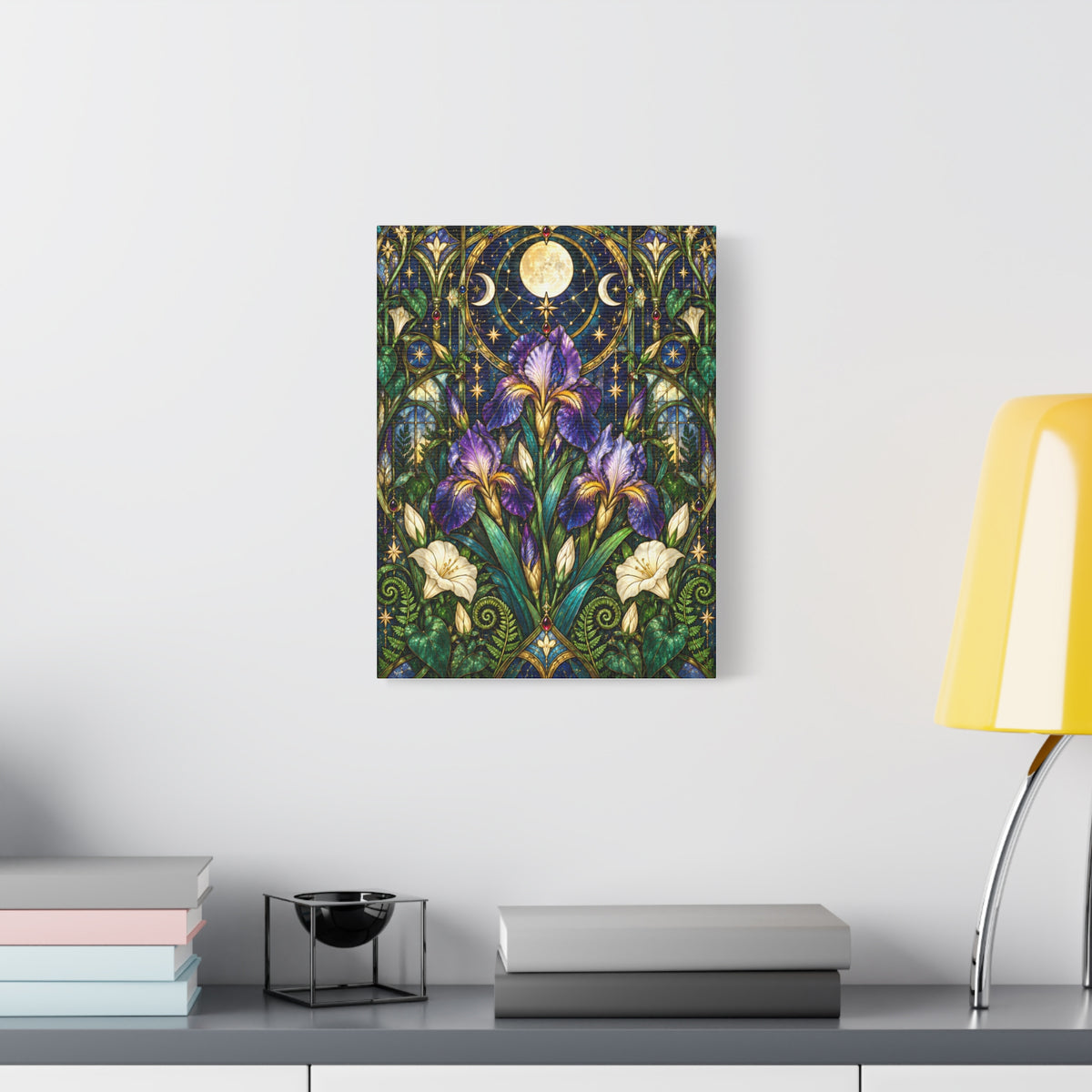 Midnight Iris Floral Cathedral Canvas Wall Art — 5 sizes