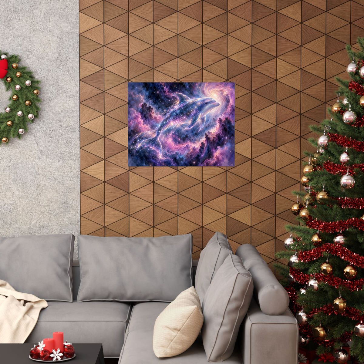 Celestial Dolphin Nebula – Purple Galaxy Watercolor Art Print