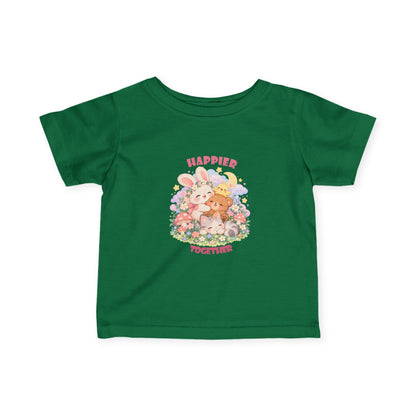 Infant Tee — "Happier Together" Floral Bunny & Bear Baby Shirt