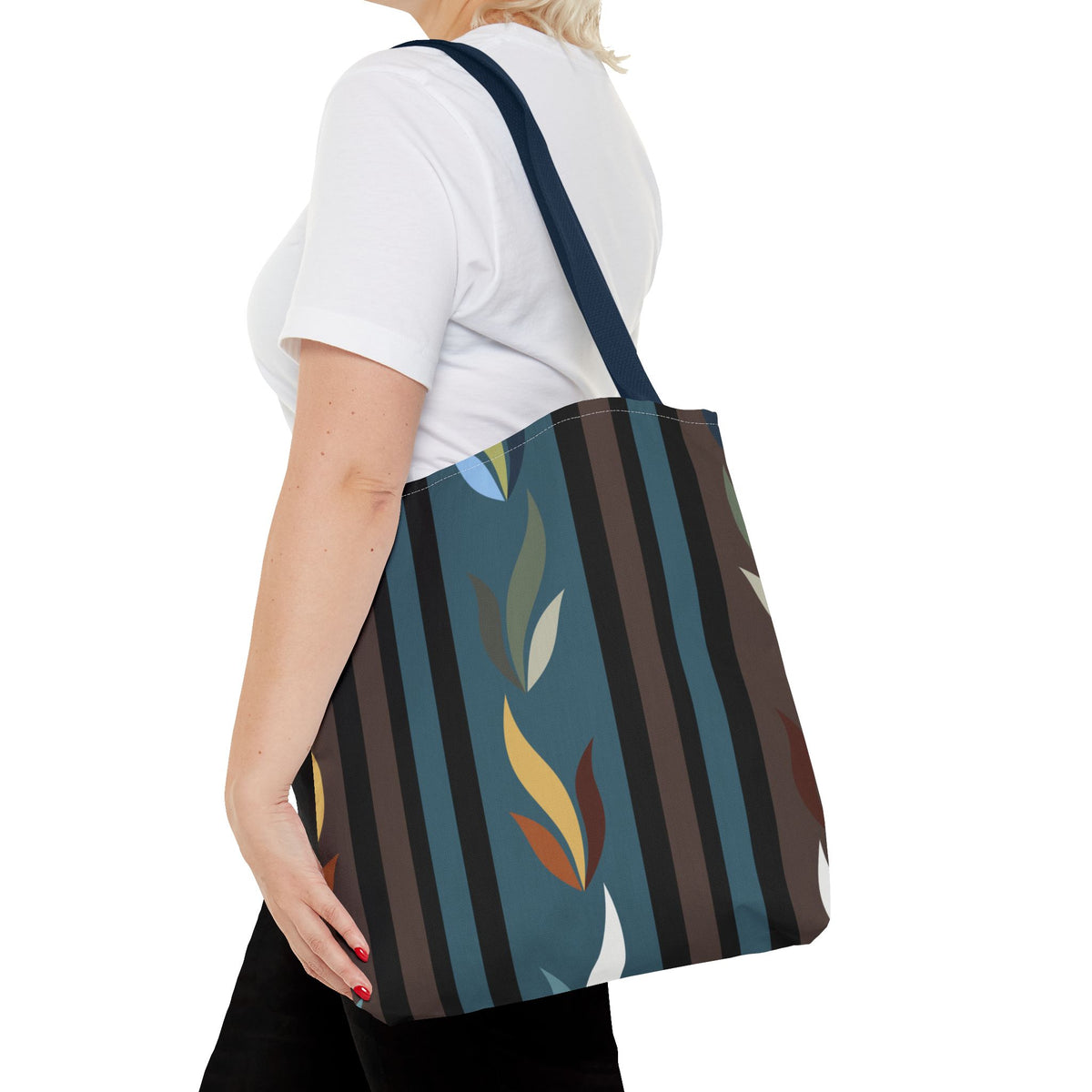 Autumn Stripe Leaf Tote Bag — Retro Boho AOP Canvas Tote