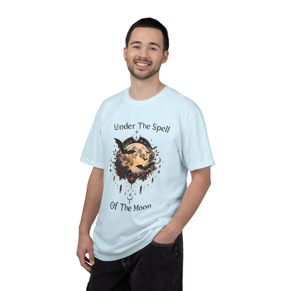 Moonlit Enchantment T-Shirt | Gothic Celestial Moon & Bats Graphic Tee