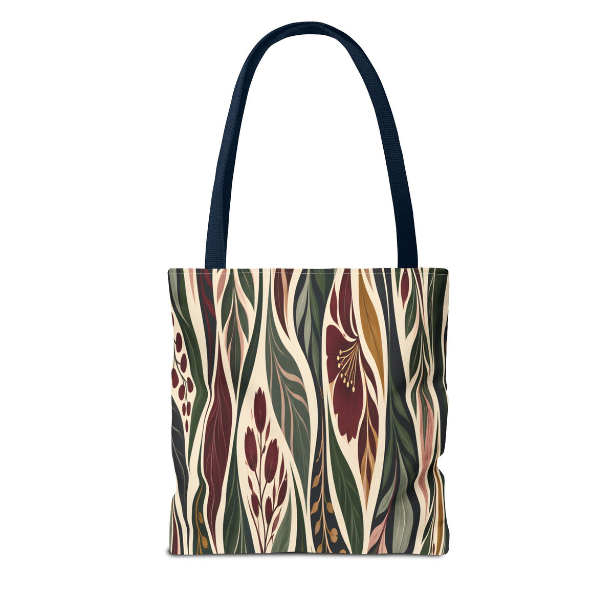 Botanical Wave Tote Bag — Earthy Floral Pattern All-Over Print