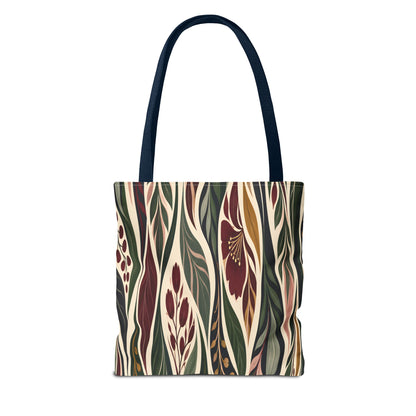 Botanical Wave Tote Bag — Earthy Floral Pattern All-Over Print