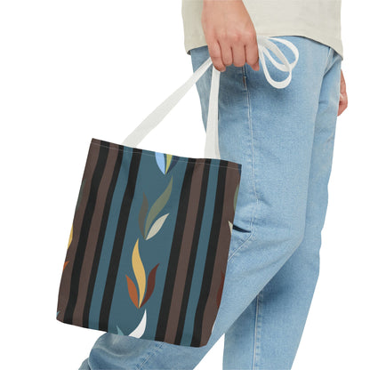Autumn Stripe Leaf Tote Bag — Retro Boho AOP Canvas Tote