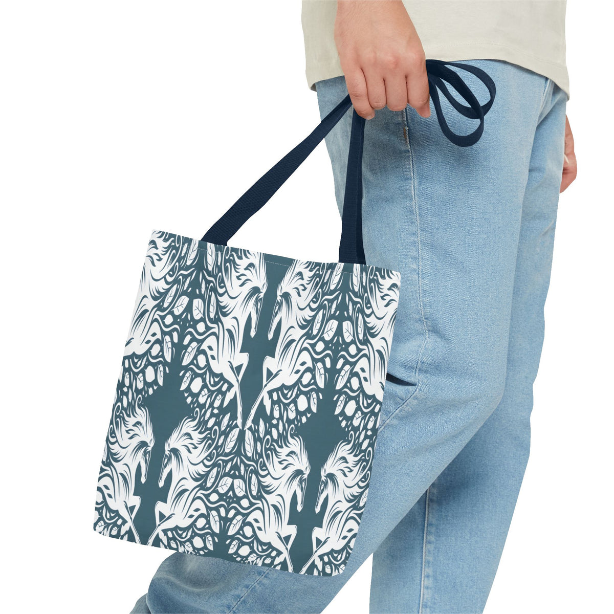 Abstract Teal Symmetry Tote Bag — All-Over-Print Artistic Pattern