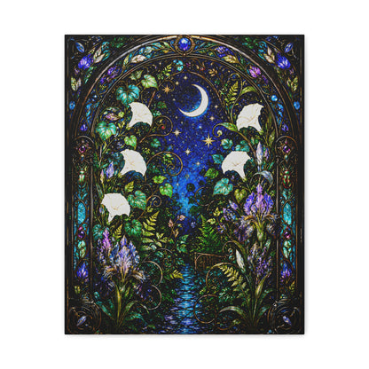 Moonlit Garden Passage | Stained Glass Botanical Wall Art