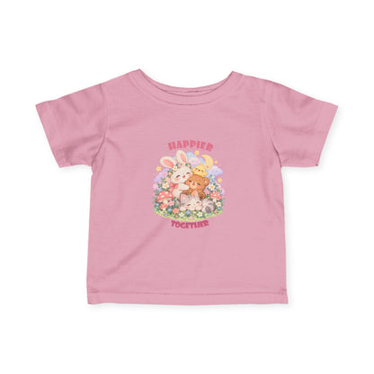 Infant Tee — "Happier Together" Floral Bunny & Bear Baby Shirt