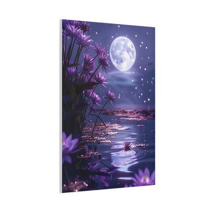 Moonlit Lotus Reverie – Purple Water Lily Moonlight Wall Art