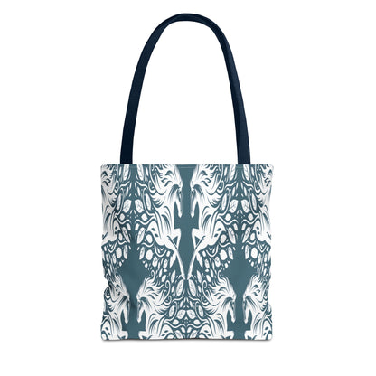 Abstract Teal Symmetry Tote Bag — All-Over-Print Artistic Pattern