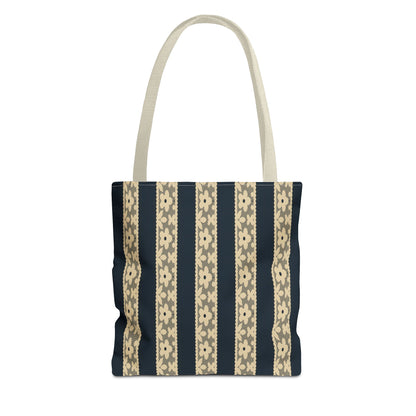 Lace Floral Yellow Black Stripe Tote Bag