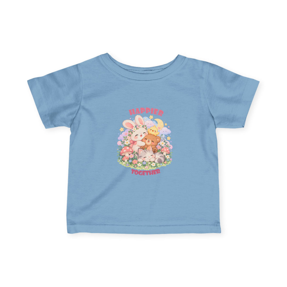 Infant Tee — "Happier Together" Floral Bunny & Bear Baby Shirt