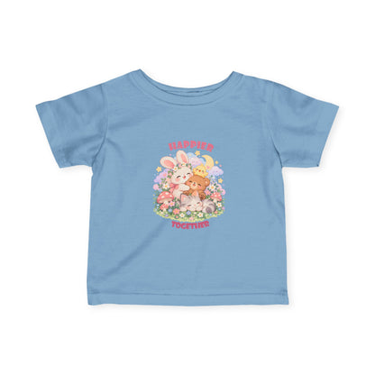Infant Tee — "Happier Together" Floral Bunny & Bear Baby Shirt