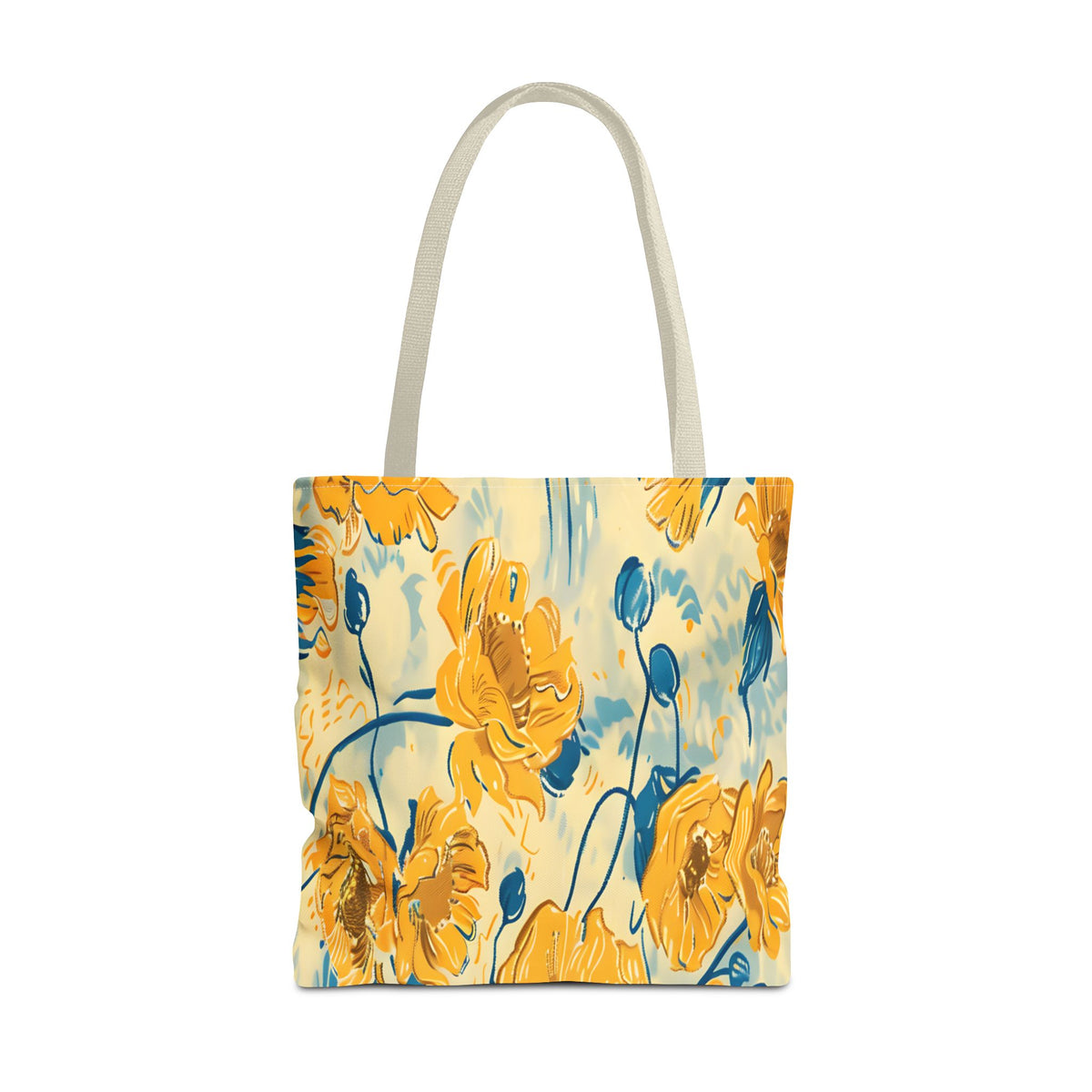 Golden Poppy Meadow Tote Bag – Yellow & Teal Painterly Floral Patter