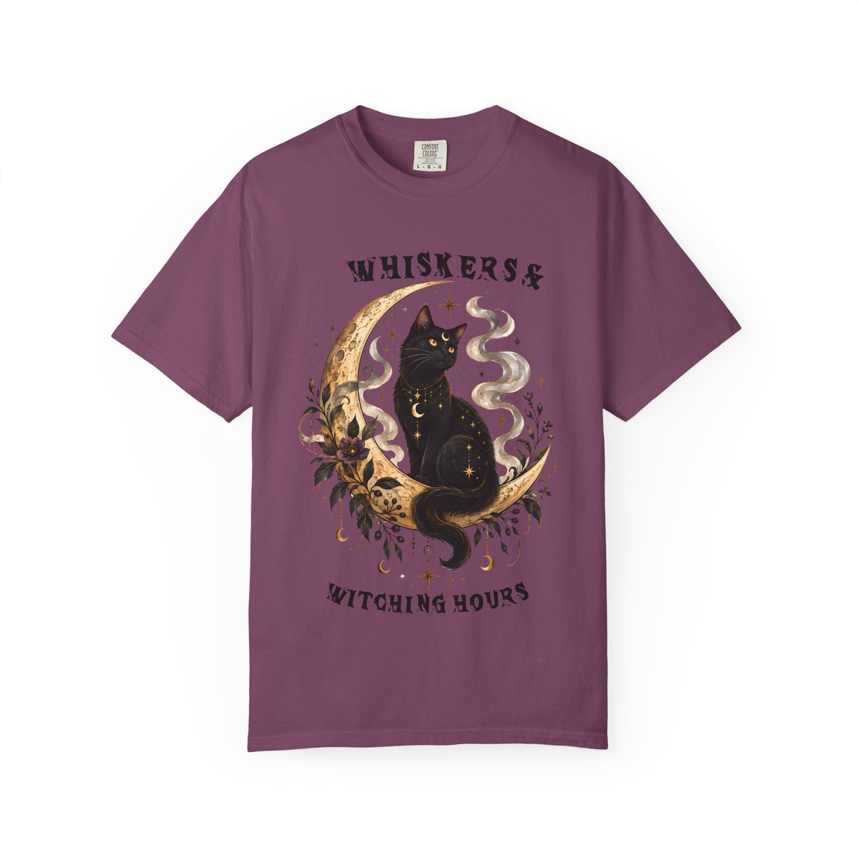 Mystical Black Cat Crescent Moon T-Shirt | Celestial Witchy Cat Tee