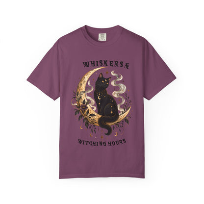 Mystical Black Cat Crescent Moon T-Shirt | Celestial Witchy Cat Tee