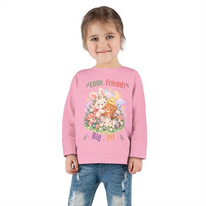 Toddler Long Sleeve Tee — "Little Friends, Big Joy" Cute Animal Floral Shirt for Babies