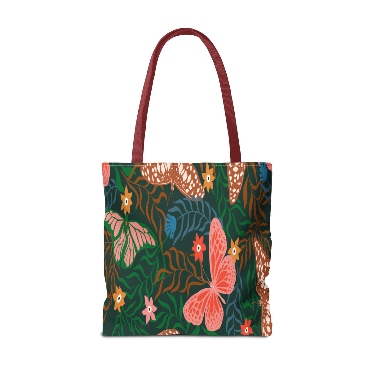 Floral Butterfly Tote Bag — Pink Butterflies on Green Botanical Print