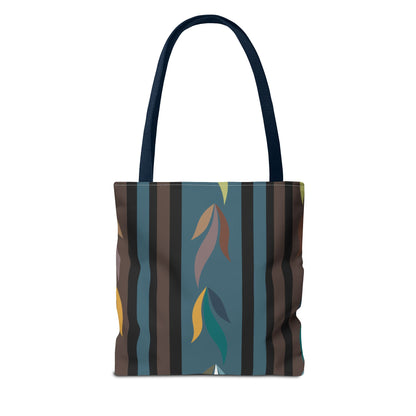 Autumn Stripe Leaf Tote Bag — Retro Boho AOP Canvas Tote