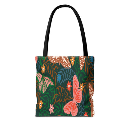 Floral Butterfly Tote Bag — Pink Butterflies on Green Botanical Print